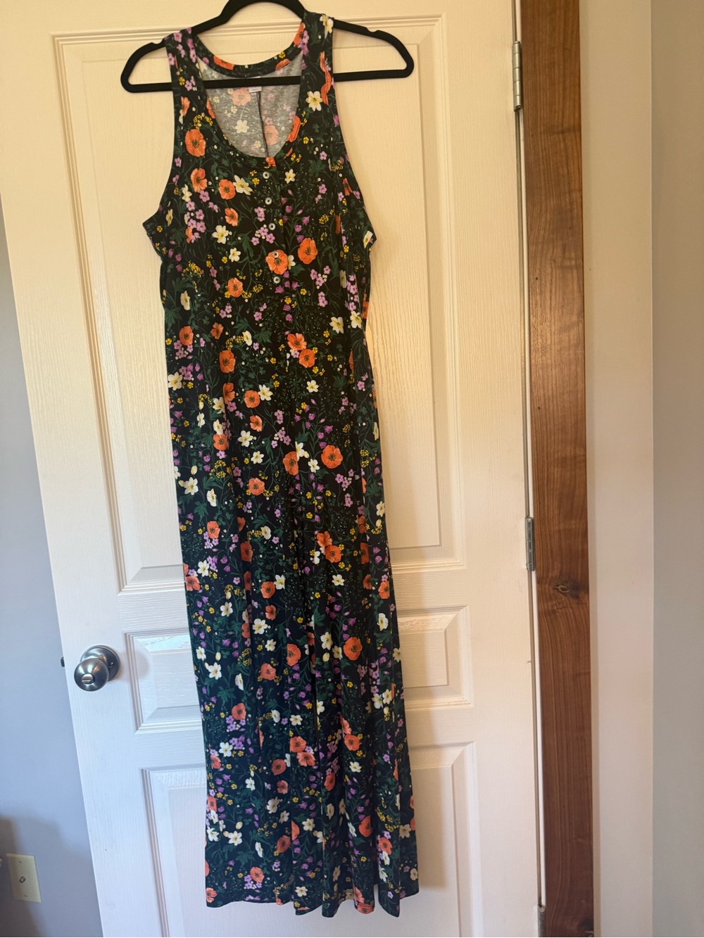 Old Navy Black Floral Racerback jumpsuit  with Orange, Purple & White Flowers